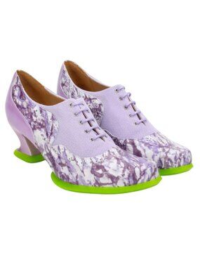 John Fluevog Sole Talk - Hatha Lace-Up Heels with Mesh - Lavender/Lime
